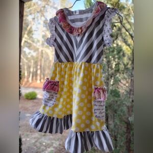 Charming Kids Dress with Stripes and Polka Dots